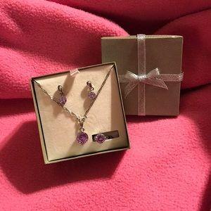 Stunning Lavender Crystal/Silver Tone Gift Set